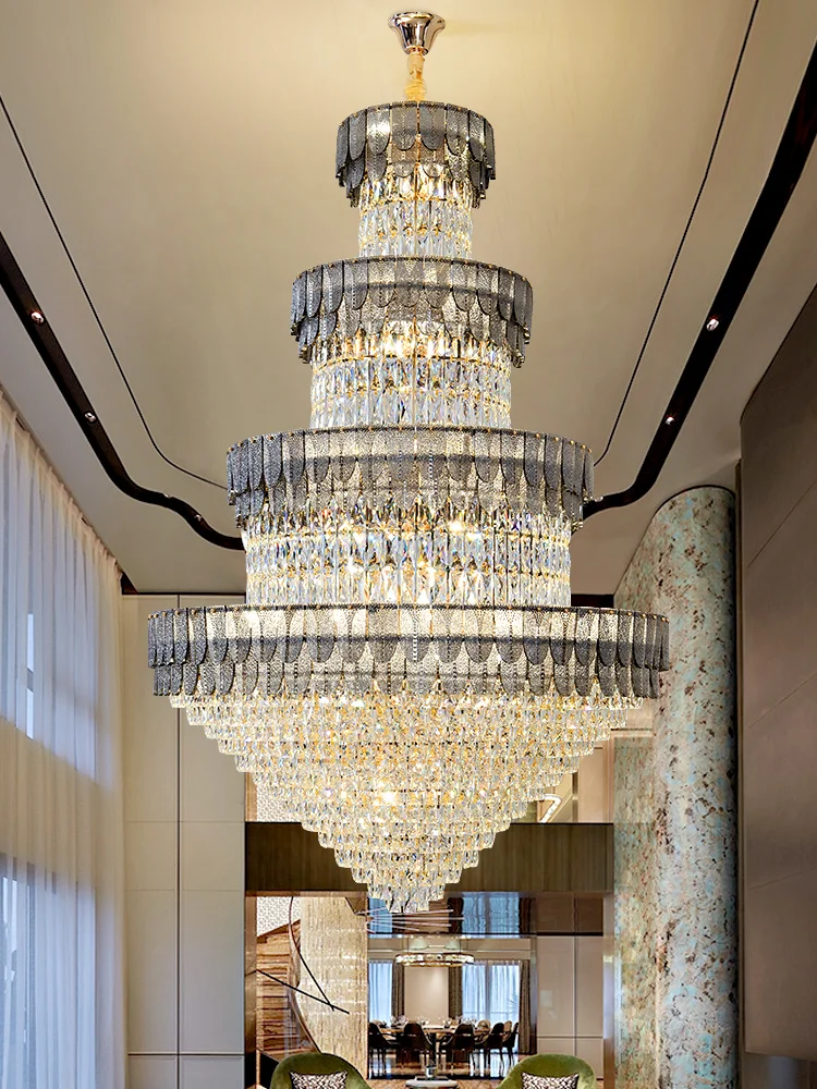 Duplex Villa Attic Hall Crystal Chandelier Living Room High Lamp