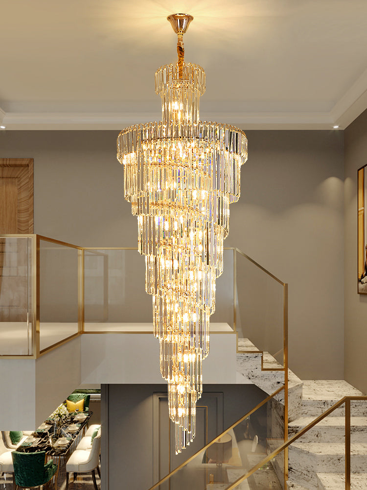 Long Staircase Chandelier Modern Loft Crystal Light Long Chandelier Luxury Decorative Villa Living Room Big Chandelier