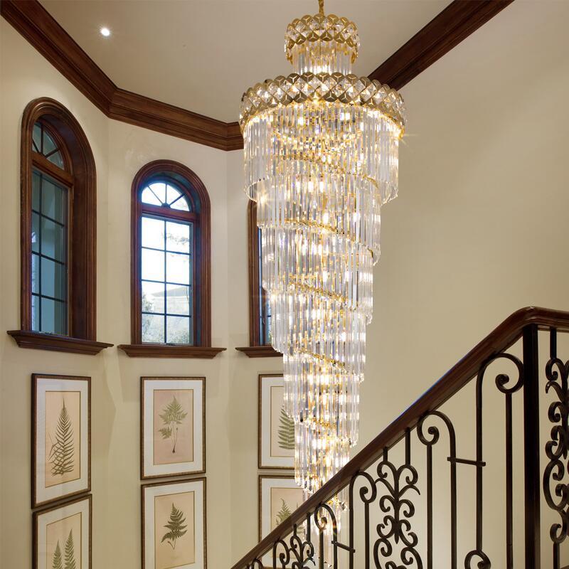 Modern Crystal Chandelier for Staircase Long Villa Hanging Light Fixture Large Home Decor Gold Stainless Steel Led Cristal Lamp