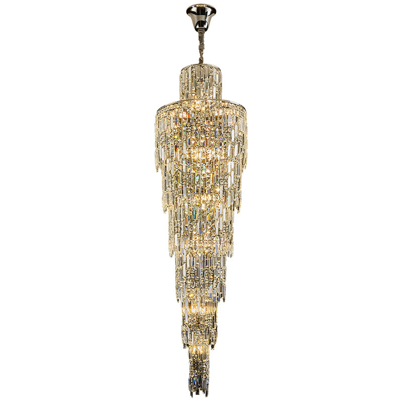 Luxury Chrome Crystal Chandelier Villa Living Room Staircase Long Chandelier