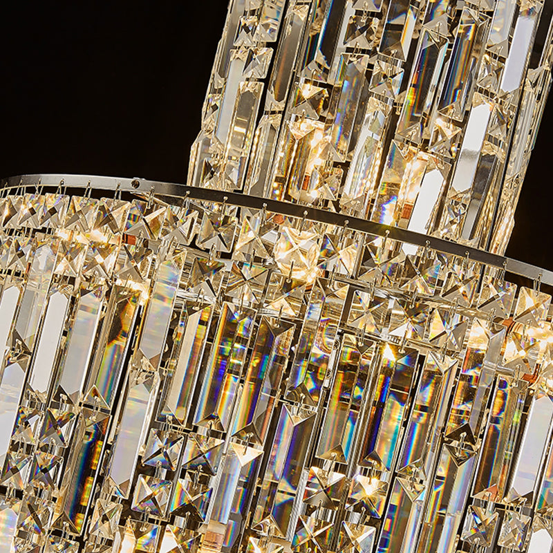 Luxury Chrome Crystal Chandelier Villa Living Room Staircase Long Chandelier