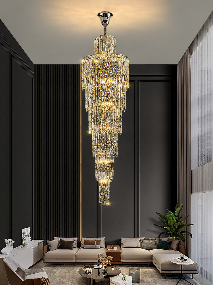 Luxury Chrome Crystal Chandelier Villa Living Room Staircase Long Chandelier