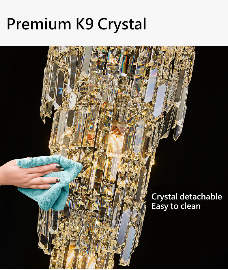Luxury Chrome Crystal Chandelier Villa Living Room Staircase Long Chandelier