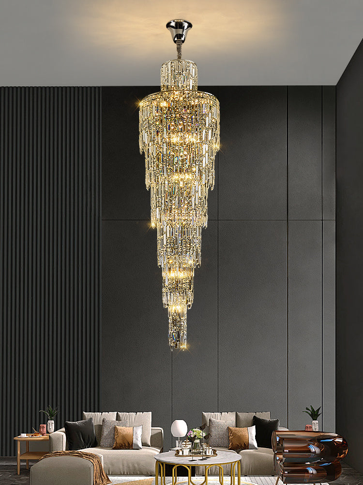 Luxury Chrome Crystal Chandelier Villa Living Room Staircase Long Chandelier