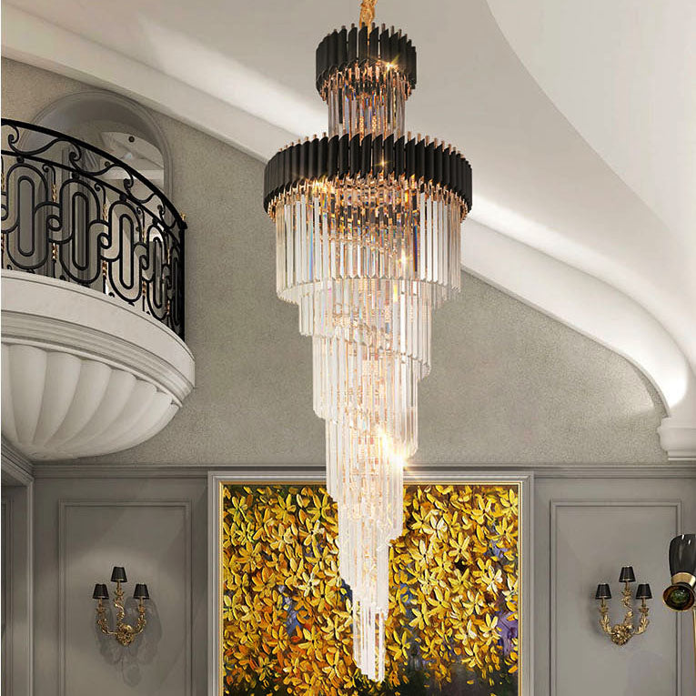 Modern Stair Ceiling Crystal Chandelier Lighting Led Hanging Lamps Dinning Living Room Gold Black Lustre Suspension Luminaire
