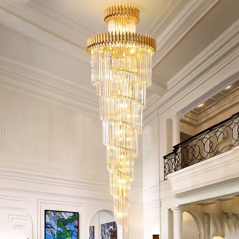 Modern Stair Ceiling Crystal Chandelier Lighting Led Hanging Lamps Dinning Living Room Gold Black Lustre Suspension Luminaire