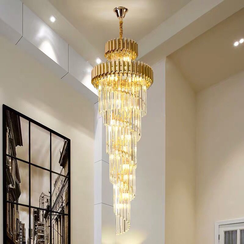 Modern Stair Ceiling Crystal Chandelier Lighting Led Hanging Lamps Dinning Living Room Gold Black Lustre Suspension Luminaire