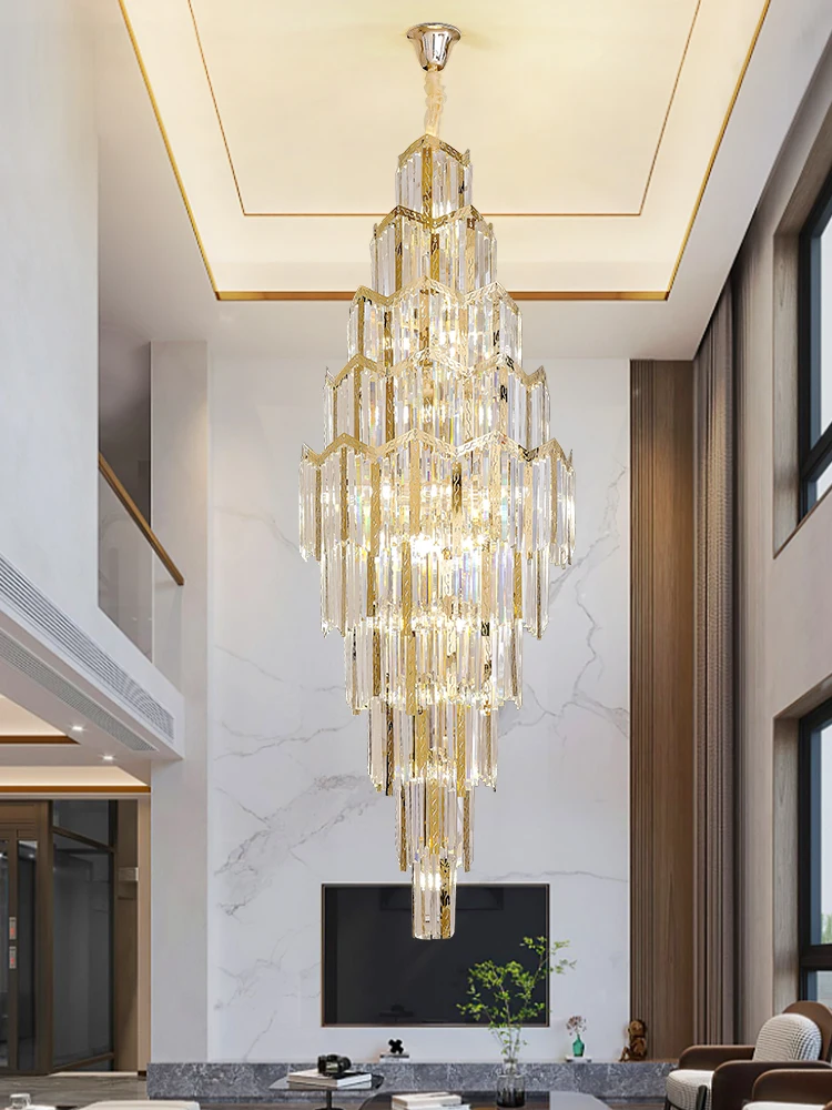 Post-modern Luxury Golden Circular Staircase Long Chandelier