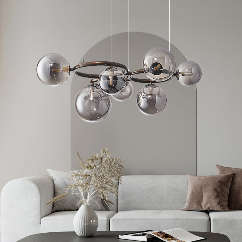 Modern Simple Smoke Gray Glass Lampshade Chandelier for Coffee Shop