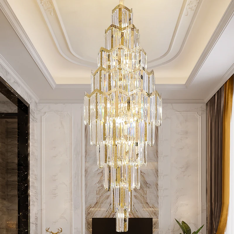 Post-modern Luxury Golden Circular Staircase Long Chandelier