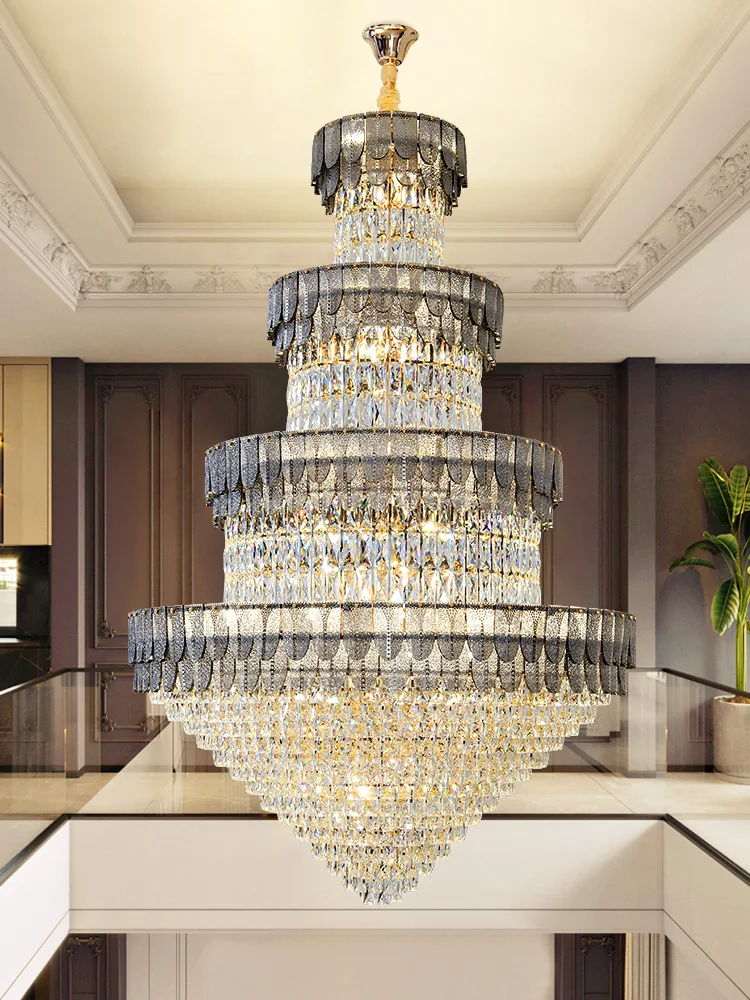 Duplex Villa Attic Hall Crystal Chandelier Living Room High Lamp