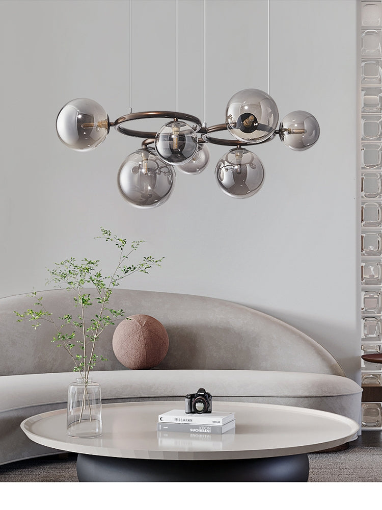 Modern Simple Smoke Gray Glass Lampshade Chandelier for Coffee Shop