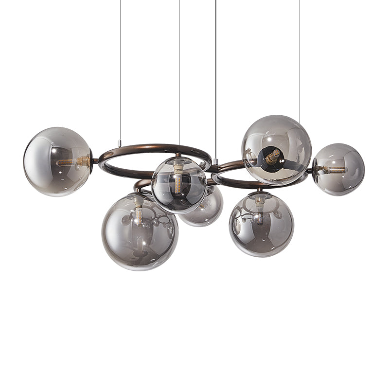 Modern Simple Smoke Gray Glass Lampshade Chandelier for Coffee Shop