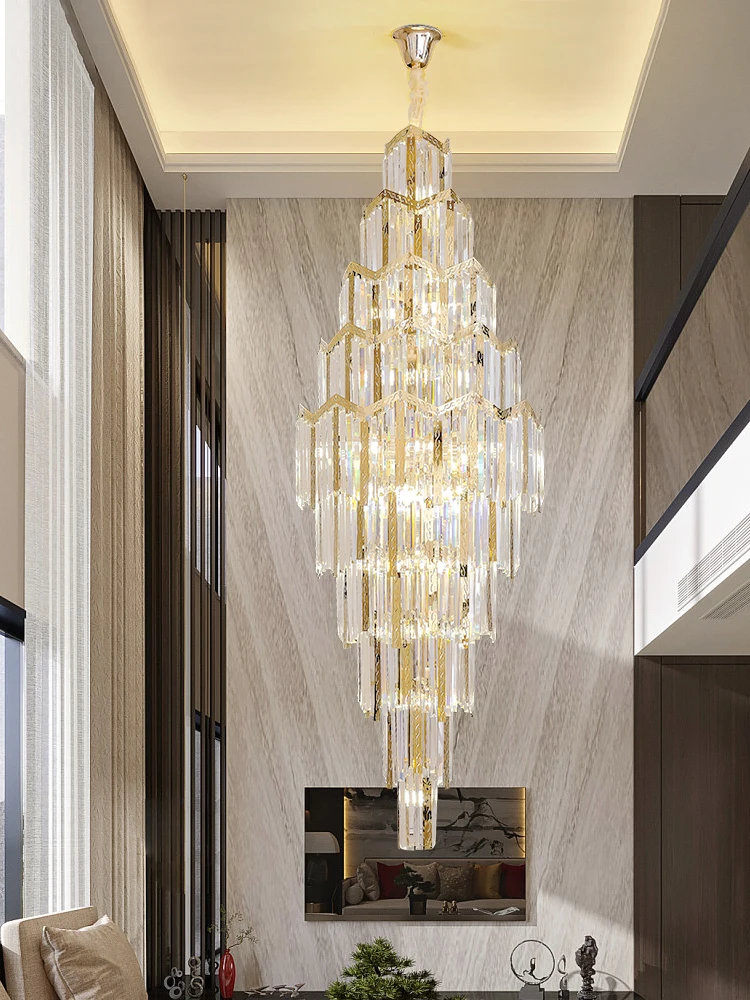 Post-modern Luxury Golden Circular Staircase Long Chandelier