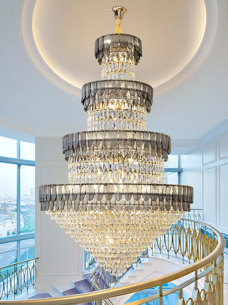 Duplex Villa Attic Hall Crystal Chandelier Living Room High Lamp