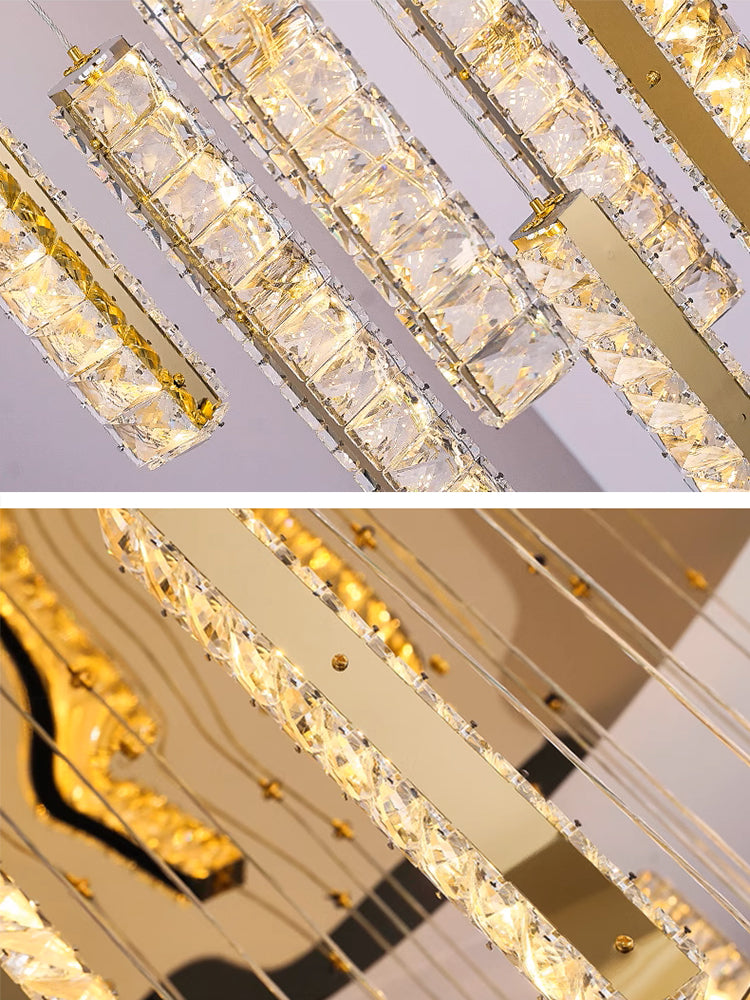 Three-sided Crystal Long Strip High Ceiling Living Room Chandelier