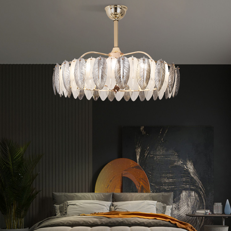Smoke Gray Feather Fan Chandelier