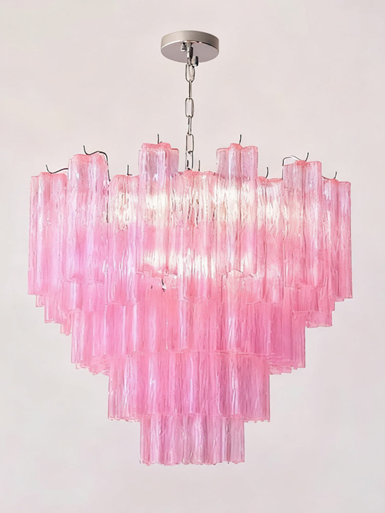 Murano Clear Multi-Layer Glass Chandelier(Pink, Blue Glass)