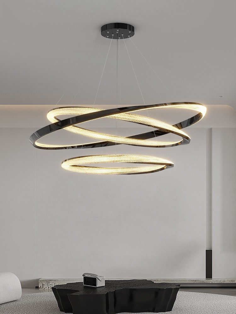 Modern Design Round Intersect Golden Black Living Room Chandelier
