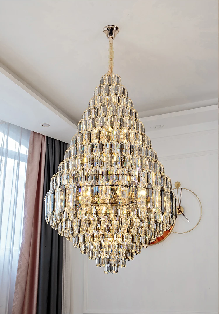 Post-modern Duplex Building Living Room Hollow Loft Large Crystal Chandelier