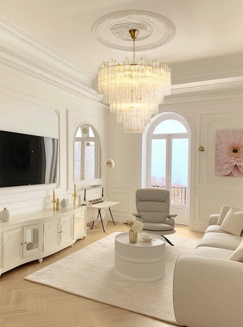 Murano Clear Multi-Layer Glass Chandelier(Pink, Blue Glass)