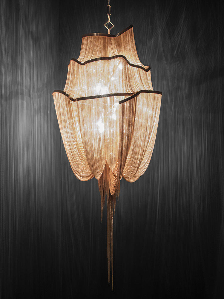 Entrance Tassel Dining Room Aluminum Chain Rectangular Chandelier