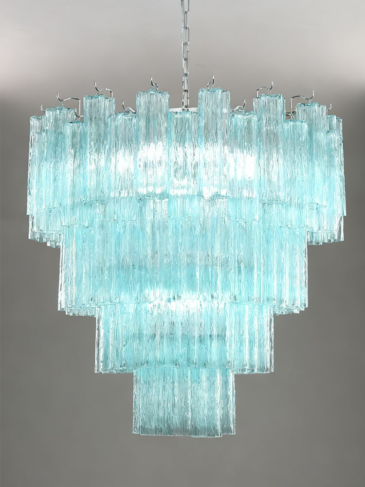 Murano Clear Multi-Layer Glass Chandelier(Pink, Blue Glass)