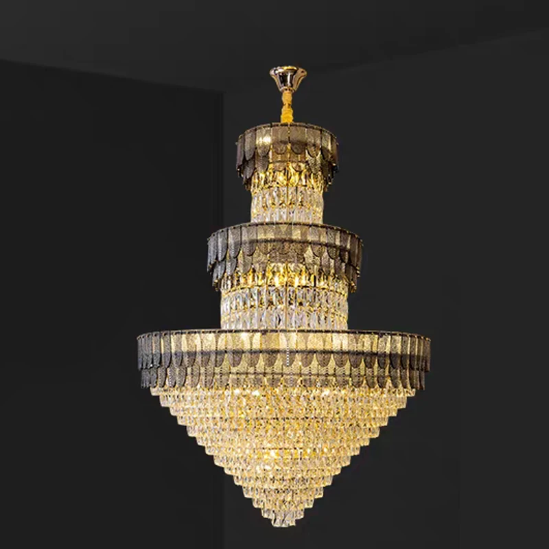Duplex Villa Attic Hall Crystal Chandelier Living Room High Lamp
