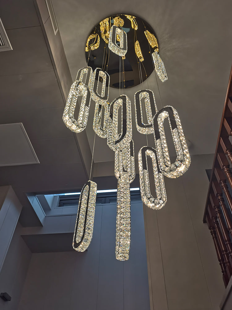Oval Crystal Long Pendant Light for Entryway Stairs