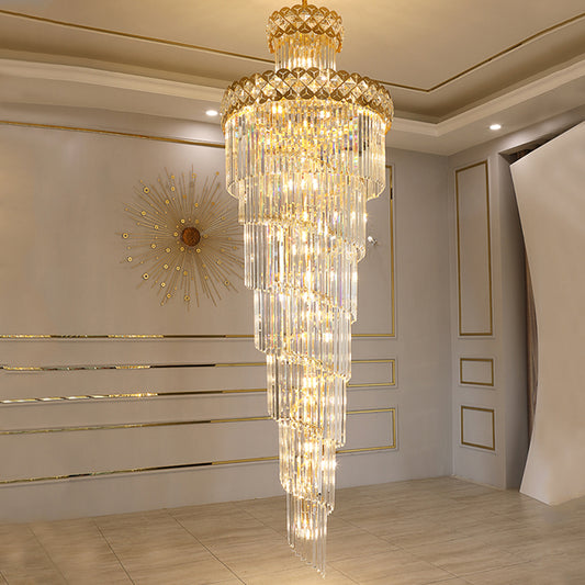 Modern Crystal Chandelier for Staircase Long Villa Hanging Light Fixture Large Home Decor Gold Stainless Steel Led Cristal Lamp