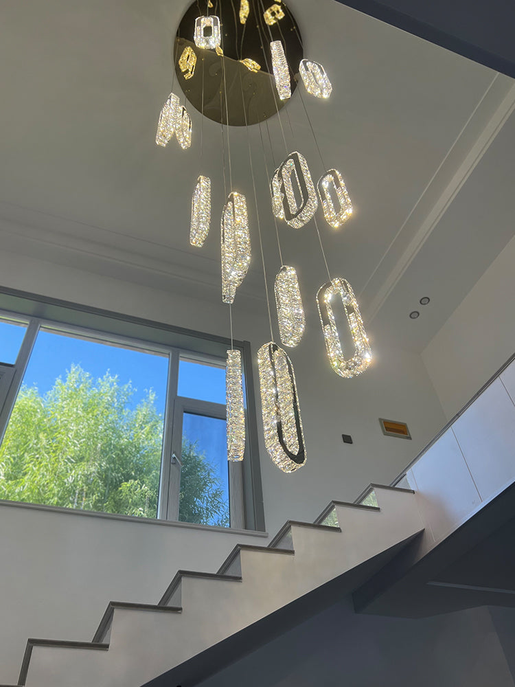 Oval Crystal Long Pendant Light for Entryway Stairs