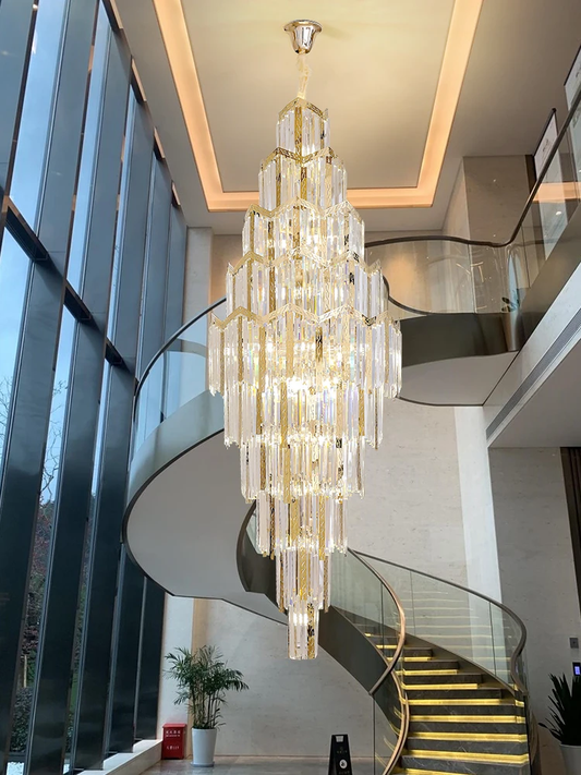 Post-modern Luxury Golden Circular Staircase  Long Chandelier