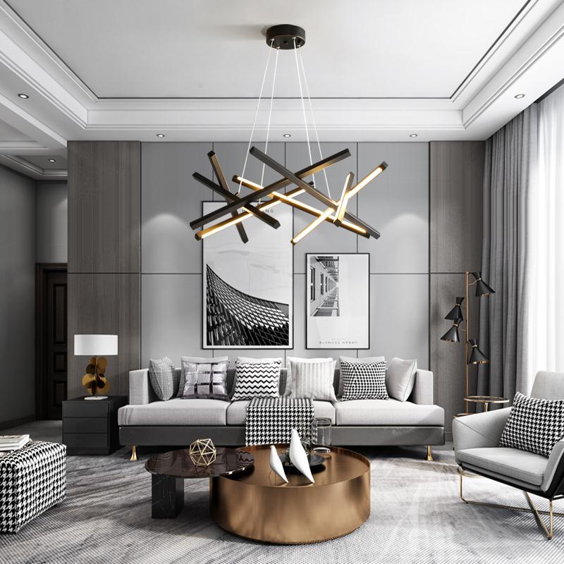 Modern Simple Black Art Linear Living Room Chandelier