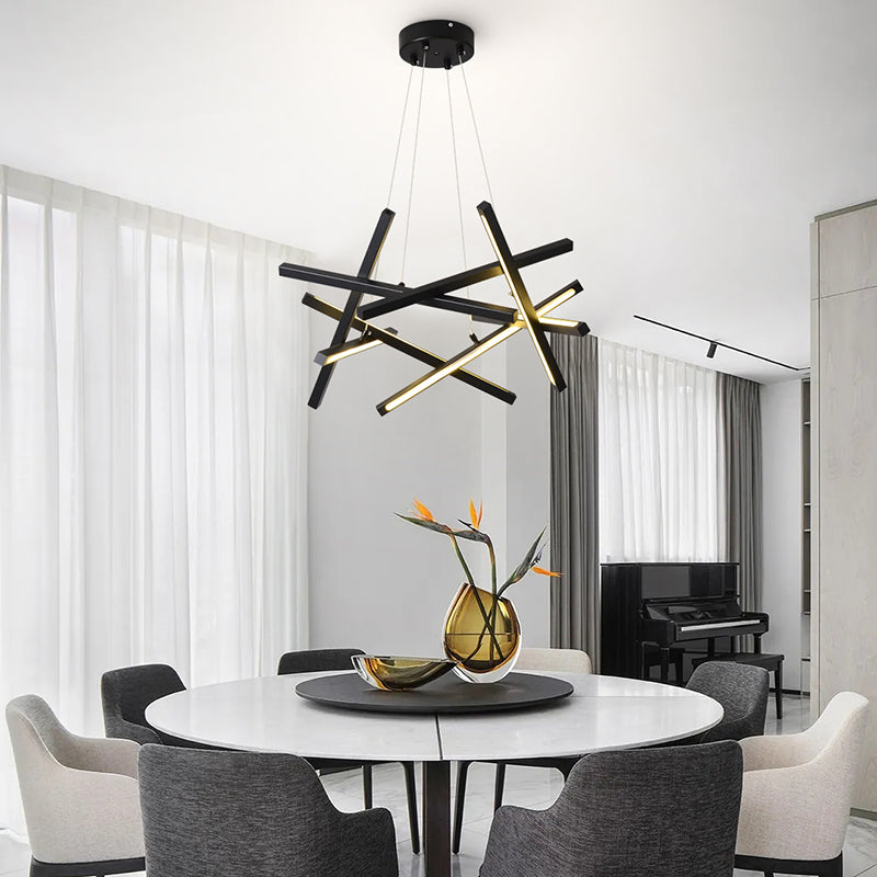 Modern Simple Black Art Linear Living Room Chandelier