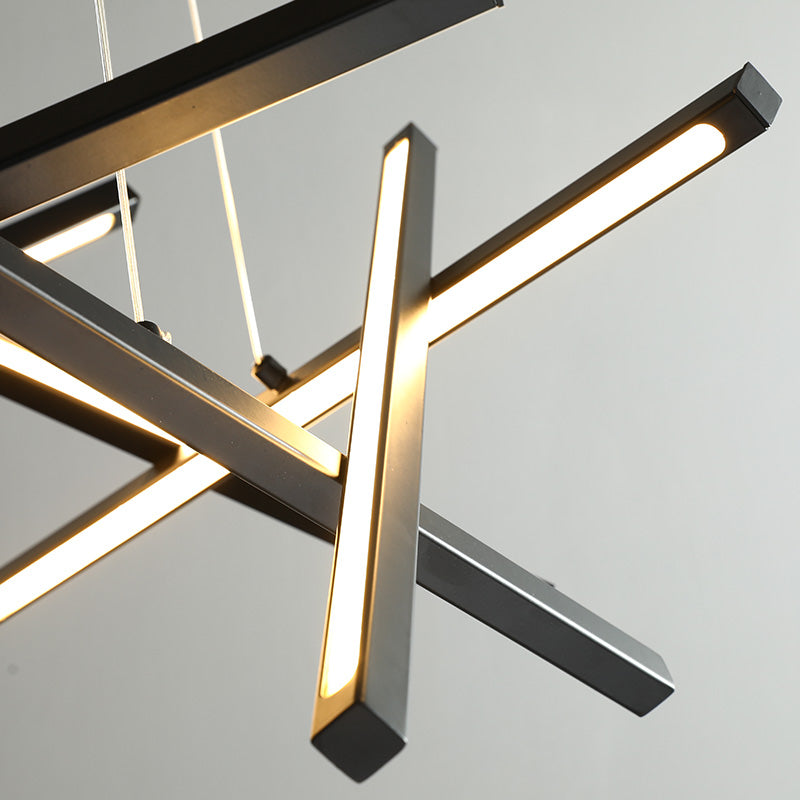 Modern Simple Black Art Linear Living Room Chandelier