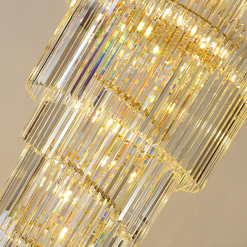 Lámpara de araña de escalera larga moderna para loft, lámpara de araña de cristal larga, lámpara de araña decorativa de lujo para villa, sala de estar, lámpara de araña grande