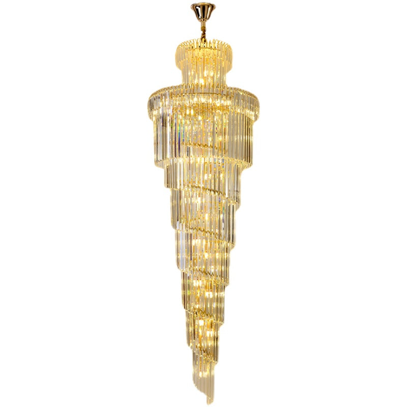 Lámpara de araña de escalera larga moderna para loft, lámpara de araña de cristal larga, lámpara de araña decorativa de lujo para villa, sala de estar, lámpara de araña grande