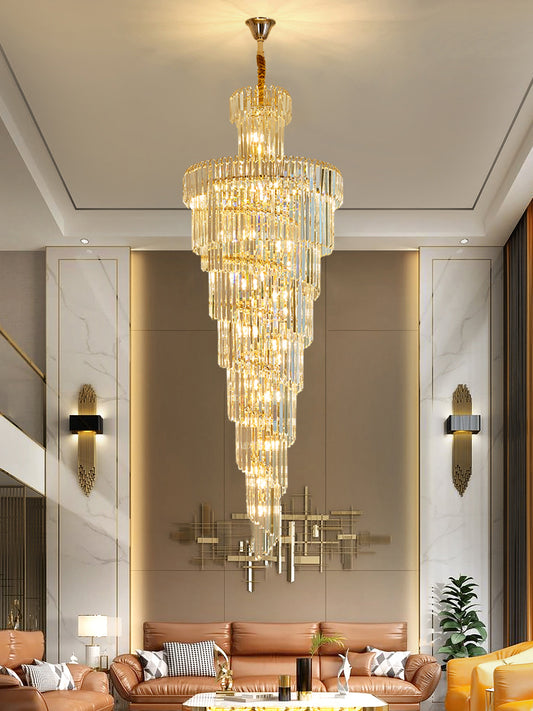 Long Staircase Chandelier Modern Loft Crystal Light Long Chandelier Luxury Decorative Villa Living Room Big Chandelier