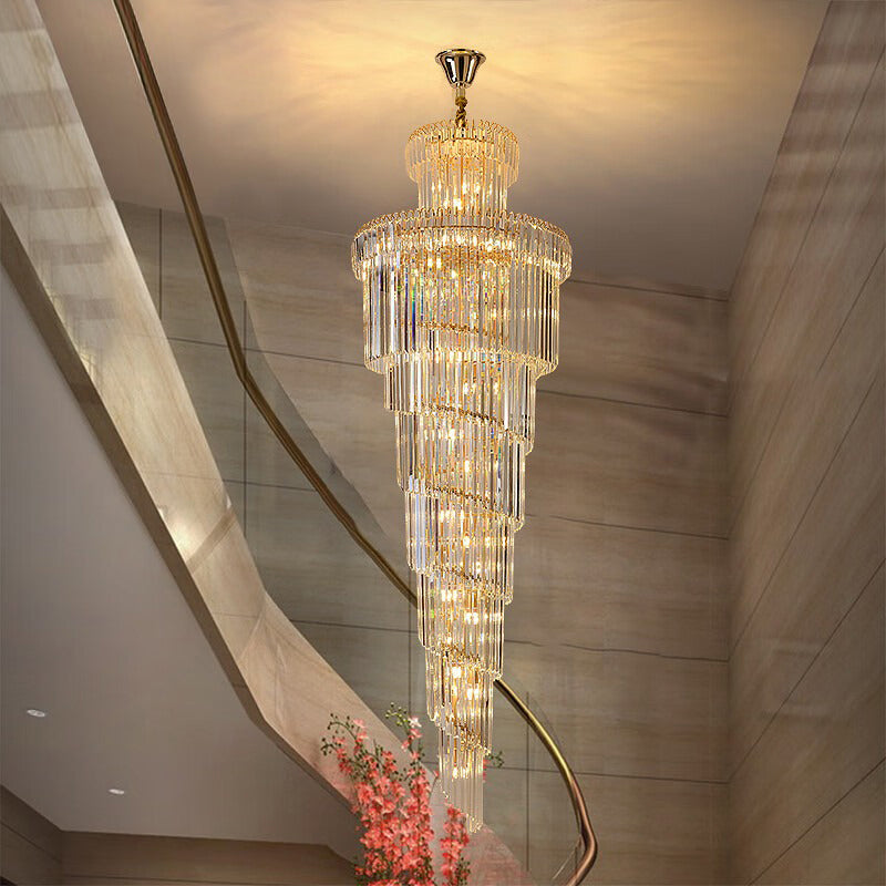 Lámpara de araña de escalera larga moderna para loft, lámpara de araña de cristal larga, lámpara de araña decorativa de lujo para villa, sala de estar, lámpara de araña grande