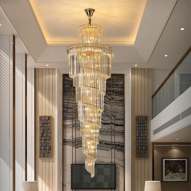 Long Staircase Chandelier Modern Loft Crystal Light Long Chandelier Luxury Decorative Villa Living Room Big Chandelier