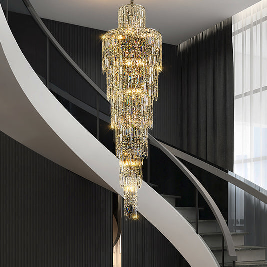 Luxury Chrome Crystal Chandelier Villa Living Room Staircase Long Chandelier