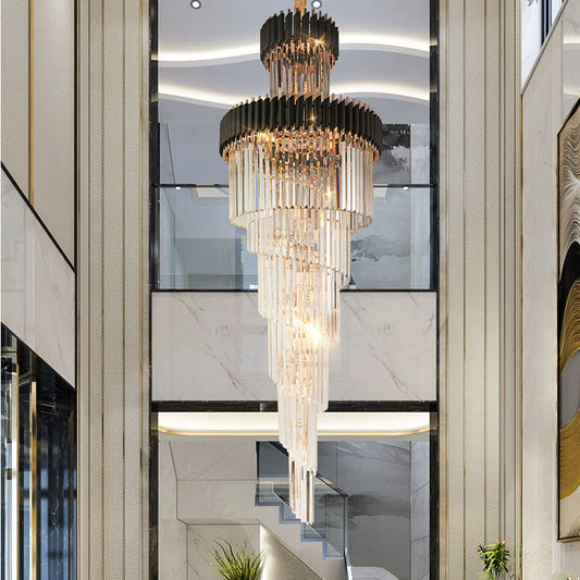 Modern Stair Ceiling Crystal Chandelier Lighting Led Hanging Lamps Dinning Living Room Gold Black Lustre Suspension Luminaire