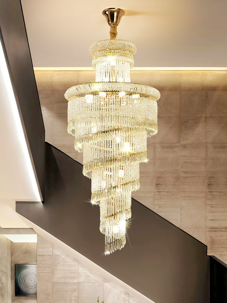 Crystal Stair Chandelier Buplex Building Villa Pick Empty Floor Light Luxury Post-modern High-end Hotel Lobby Pendant Lights