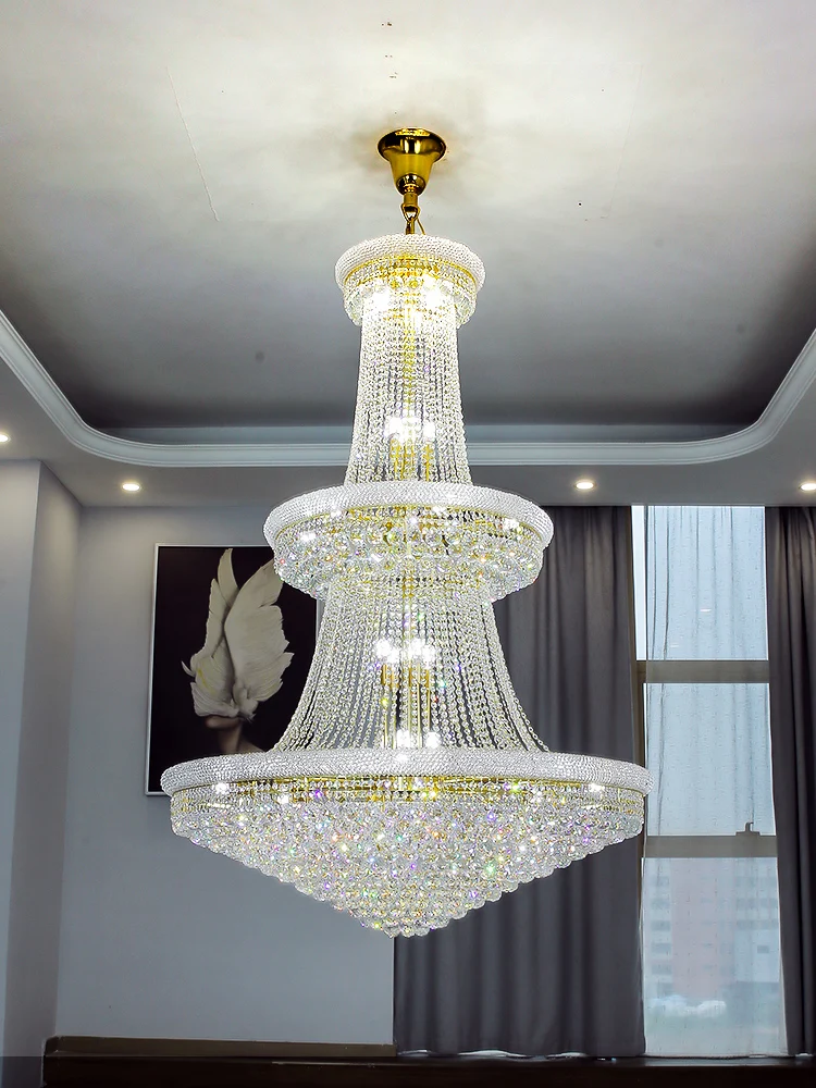 High Ceiling Wedding Hall Decor 3 layer Crystal Chandelier