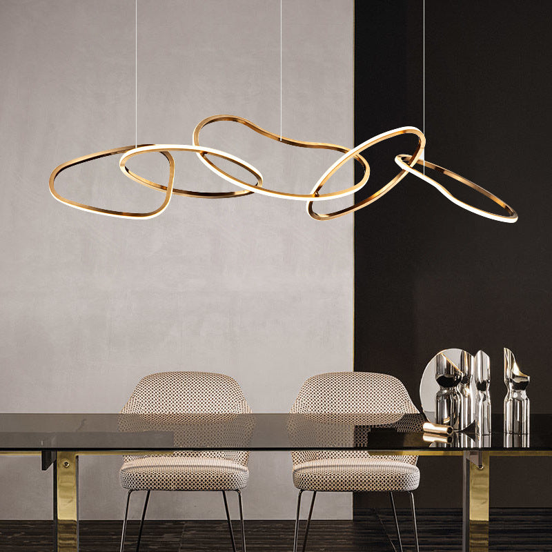 Creativity Golden Special-Shaped 5 Rings Hanging Chandelier