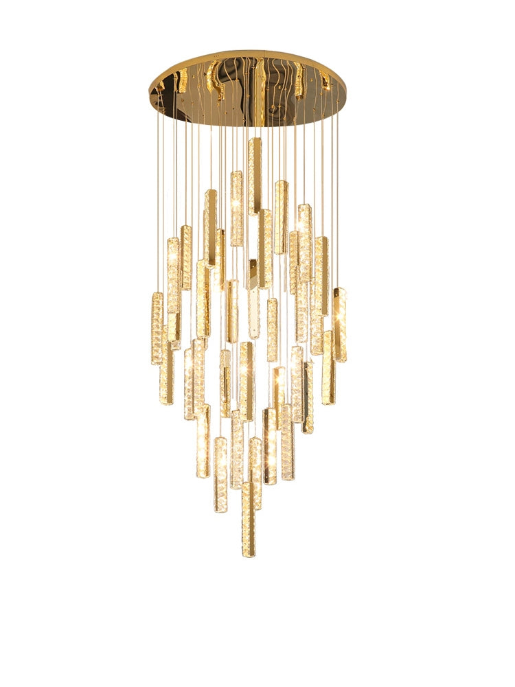 Three-sided Crystal Long Strip High Ceiling Living Room Chandelier