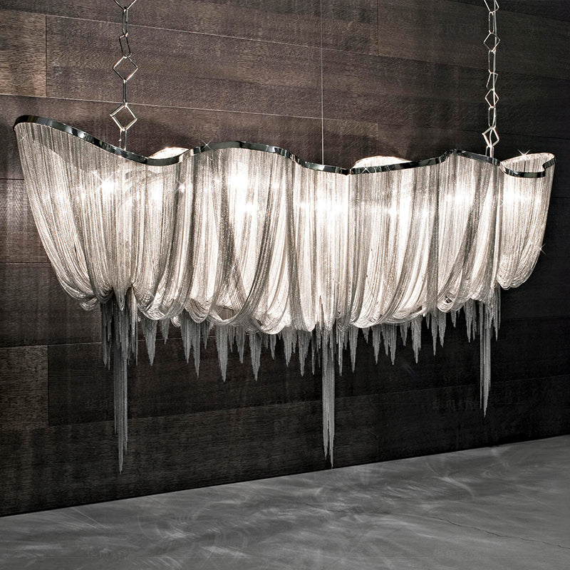 Entrance Tassel Dining Room Aluminum Chain Rectangular Chandelier