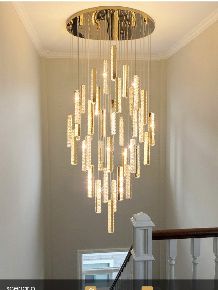 Three-sided Crystal Long Strip High Ceiling Living Room Chandelier