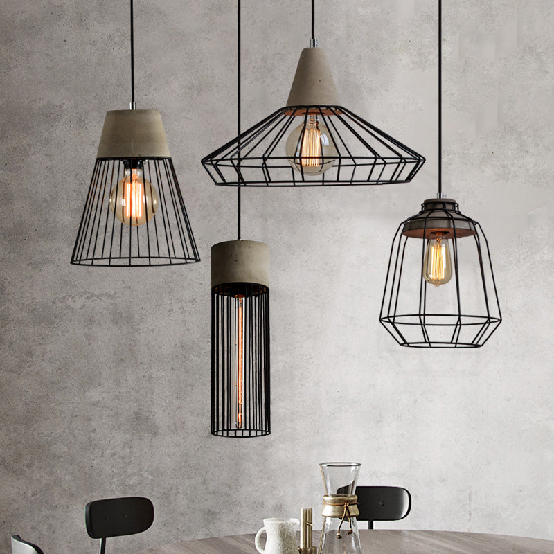 Black Iron Cage Pendant Light
