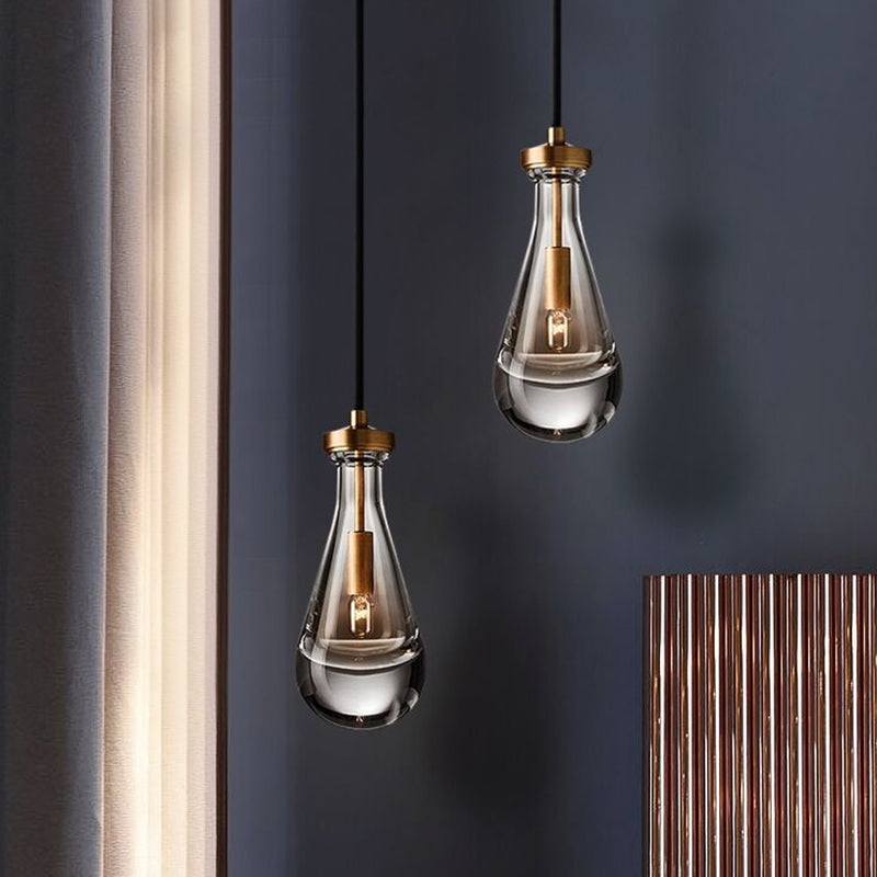 Copper Water Drop Crystal Pendant Light